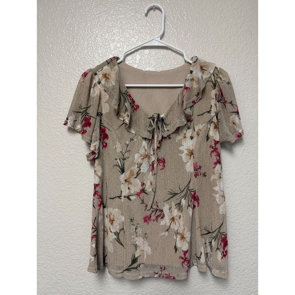 Floral Beige Sequined Top (XL)